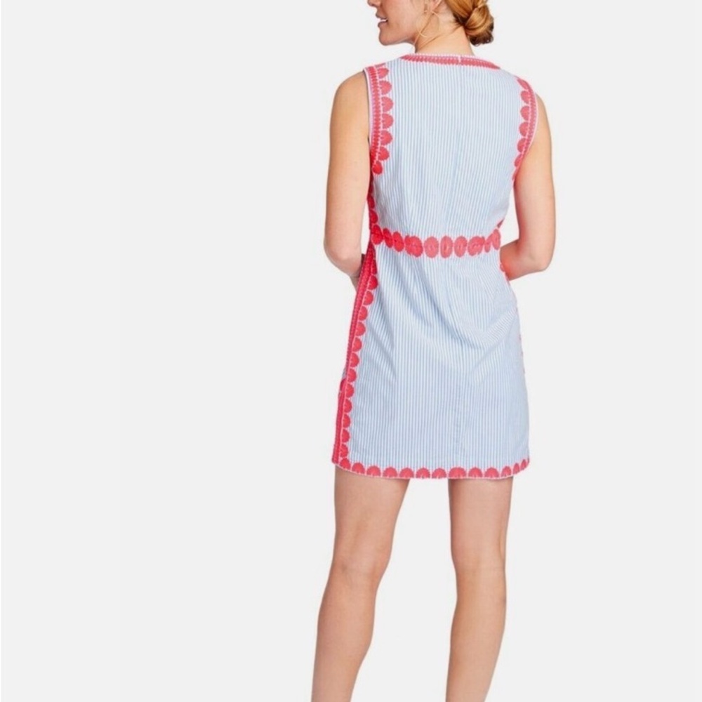 Vineyard Vines Striped Pop Embroidered Shift Dress Cornflower Stripe Sz 12 NWOT - Picture 3 of 8